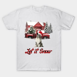 Shetland Sheepdog Let It Snow Tree Farm Red Truck Christmas T-Shirt